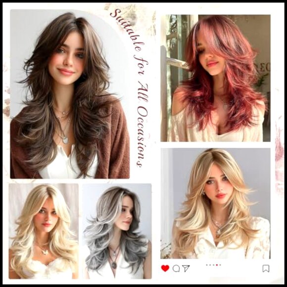 Wavy Layered Synthetic Wig with Curtain Bangs 22 Inch Long for Costume Party